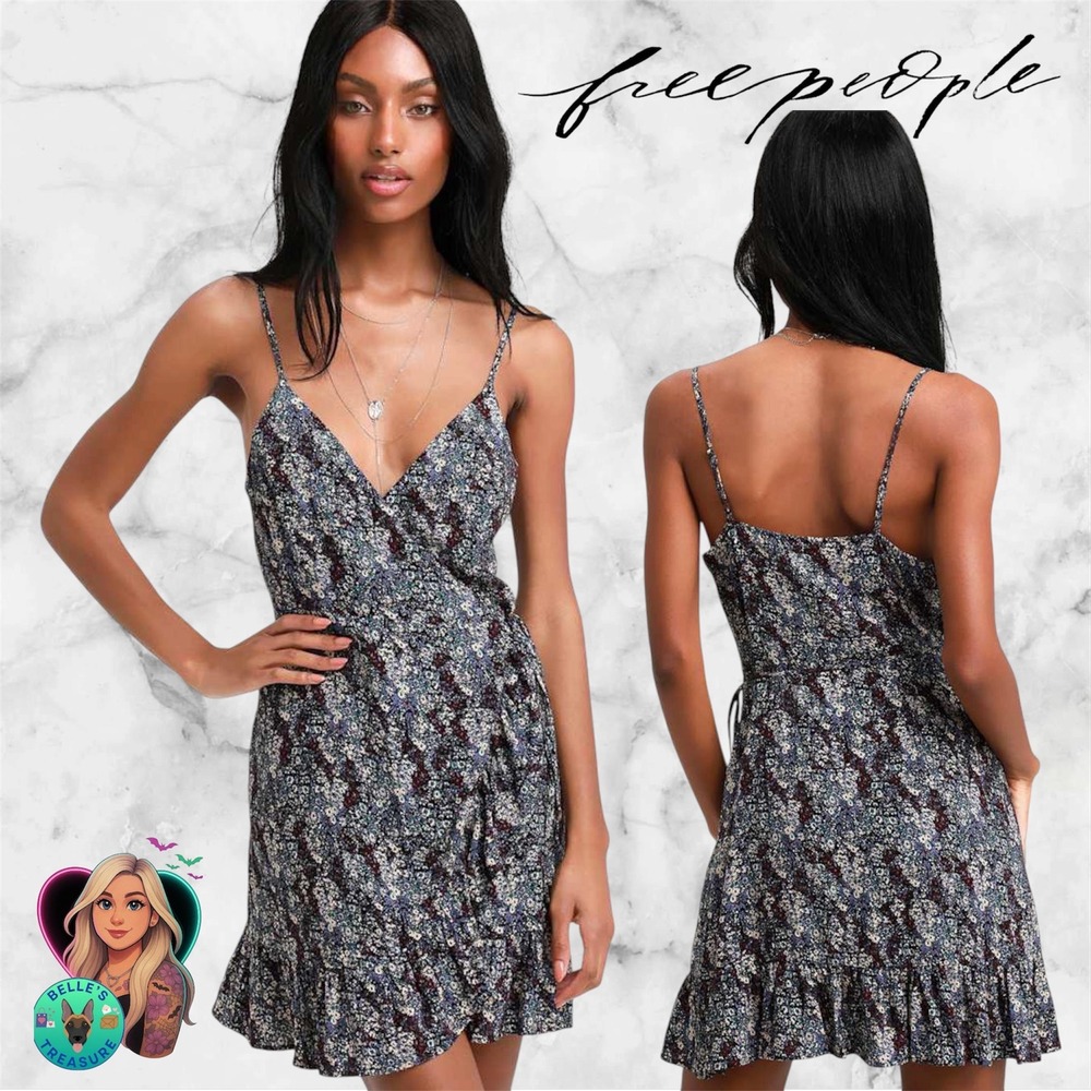 Free People Women Small All My Love Ditsy Floral Ruffle Wrap Dress Feminine Slim